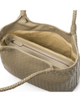 Woven leather shoulder bag, taupe, inside