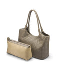 Woven leather shoulder bag, taupe, with detachable inner bag