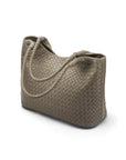 Woven leather shoulder bag, taupe