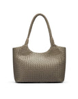 Woven leather shoulder bag, taupe, front