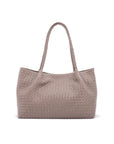 Woven leather slouchy bag, taupe, front