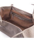 Woven leather slouchy bag, taupe, front, without inner bag