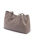 Woven leather slouchy bag, taupe, front, side