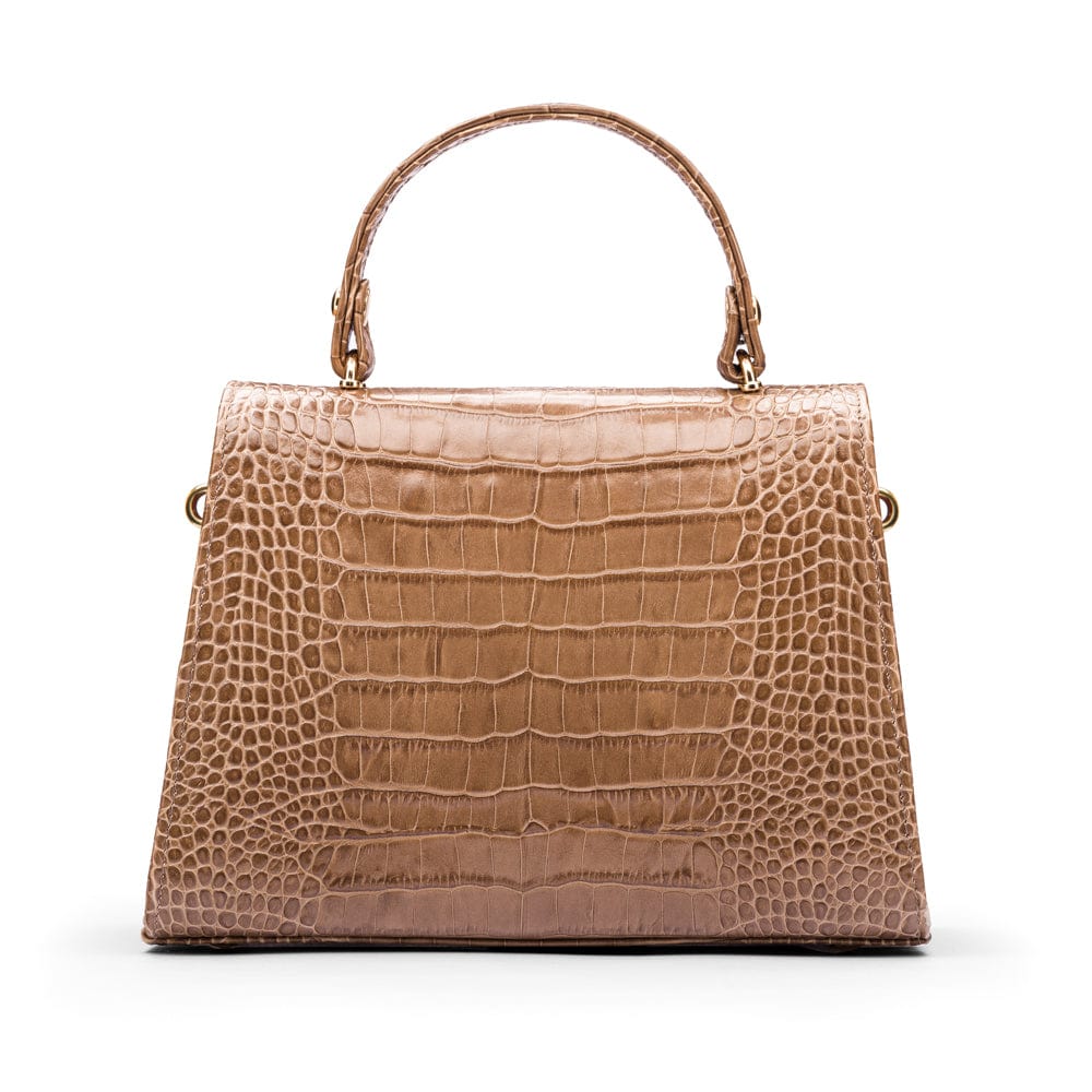 Sabrina top handle bag, taupe croc leather, back view