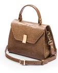 Sabrina top handle bag, taupe croc leather, side view