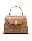 Sabrina top handle bag, taupe croc leather, front view