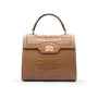 Leather signature Morgan bag, taupe croc, front view