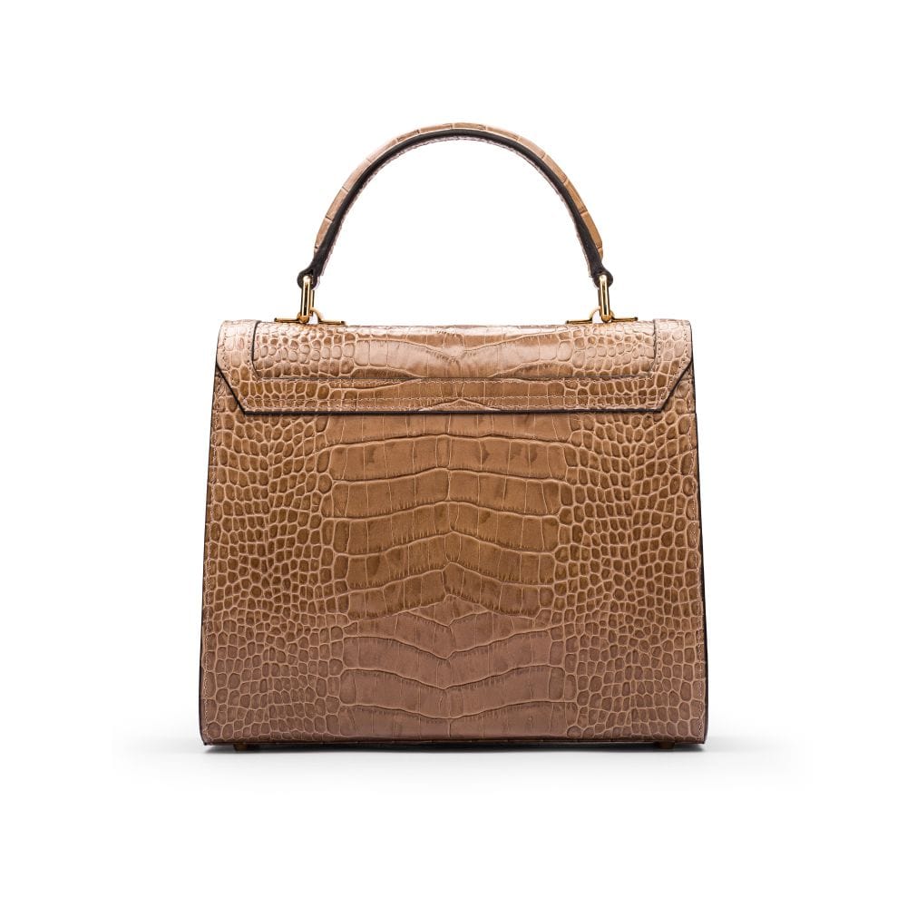 Leather signature Morgan bag, taupe croc, back view