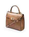 Leather signature Morgan bag, taupe croc, side view