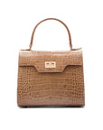 Mini leather Morgan Bag, top handle bag, taupe croc, front view