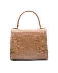 Mini leather Morgan Bag, top handle bag, taupe croc, back view