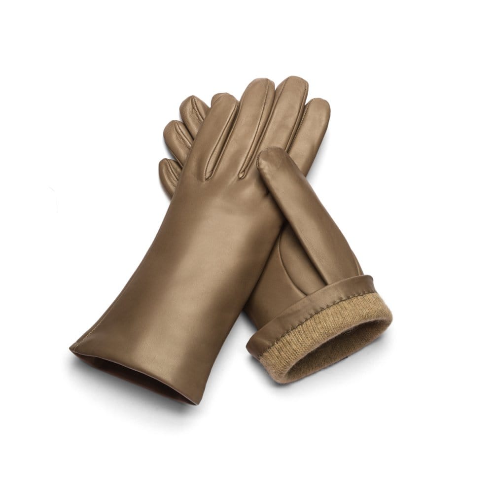 Cashmere lined leather gloves ladies, taupe