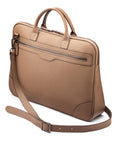 16"  slim leather laptop bag, taupe, side view