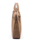 16"  slim leather laptop bag, taupe, side trapeze view