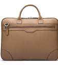 16"  slim leather laptop bag, taupe, back view