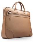 16"  slim leather laptop bag, taupe, front view