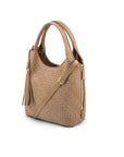 Large Woven Leather Bag - Taupe