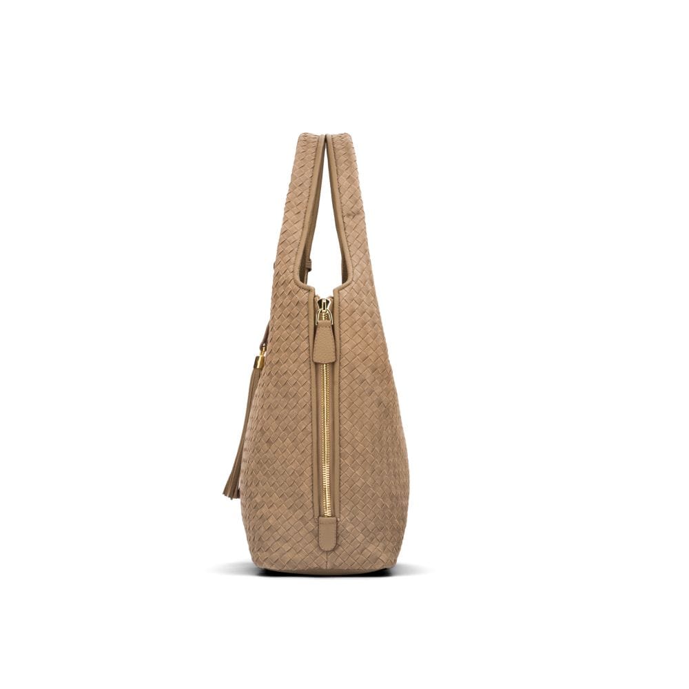 Large Woven Leather Bag - Taupe