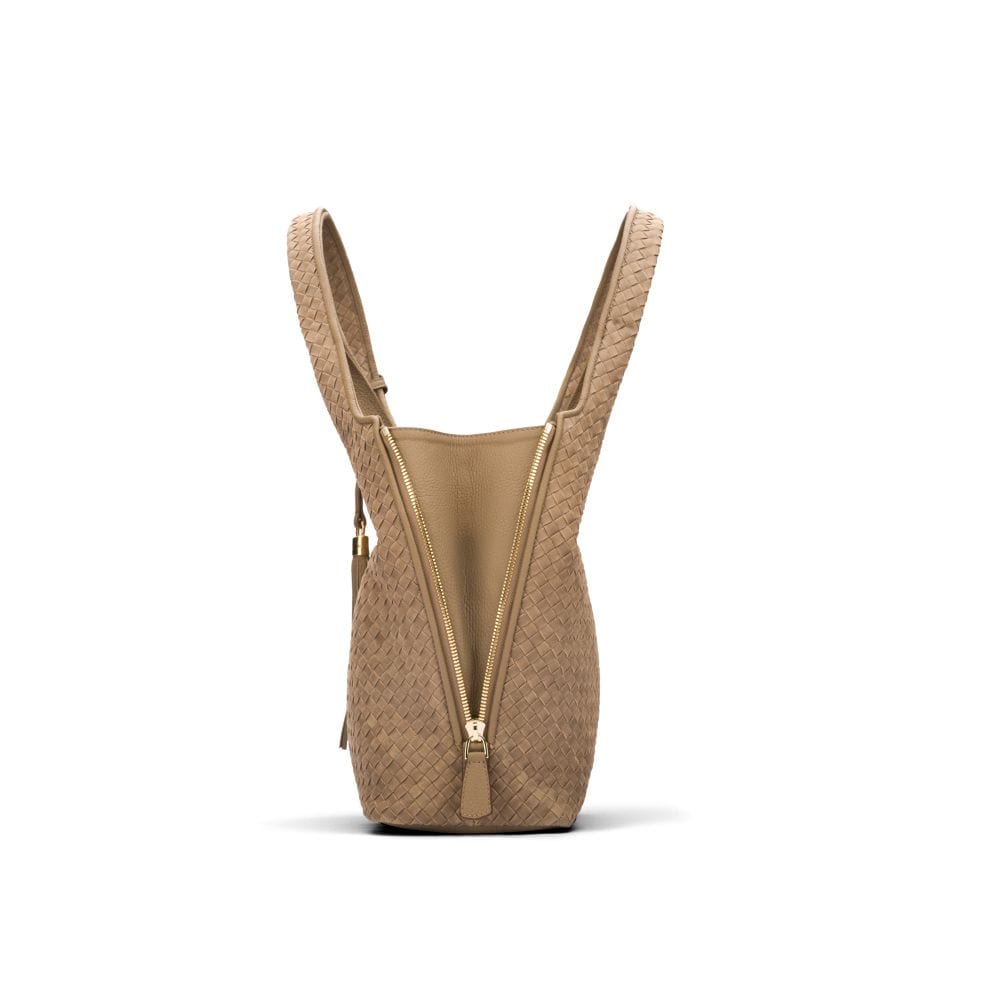 Large Woven Leather Bag - Taupe