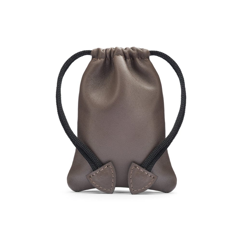 Taupe Leather Drawstring Coin Pouch