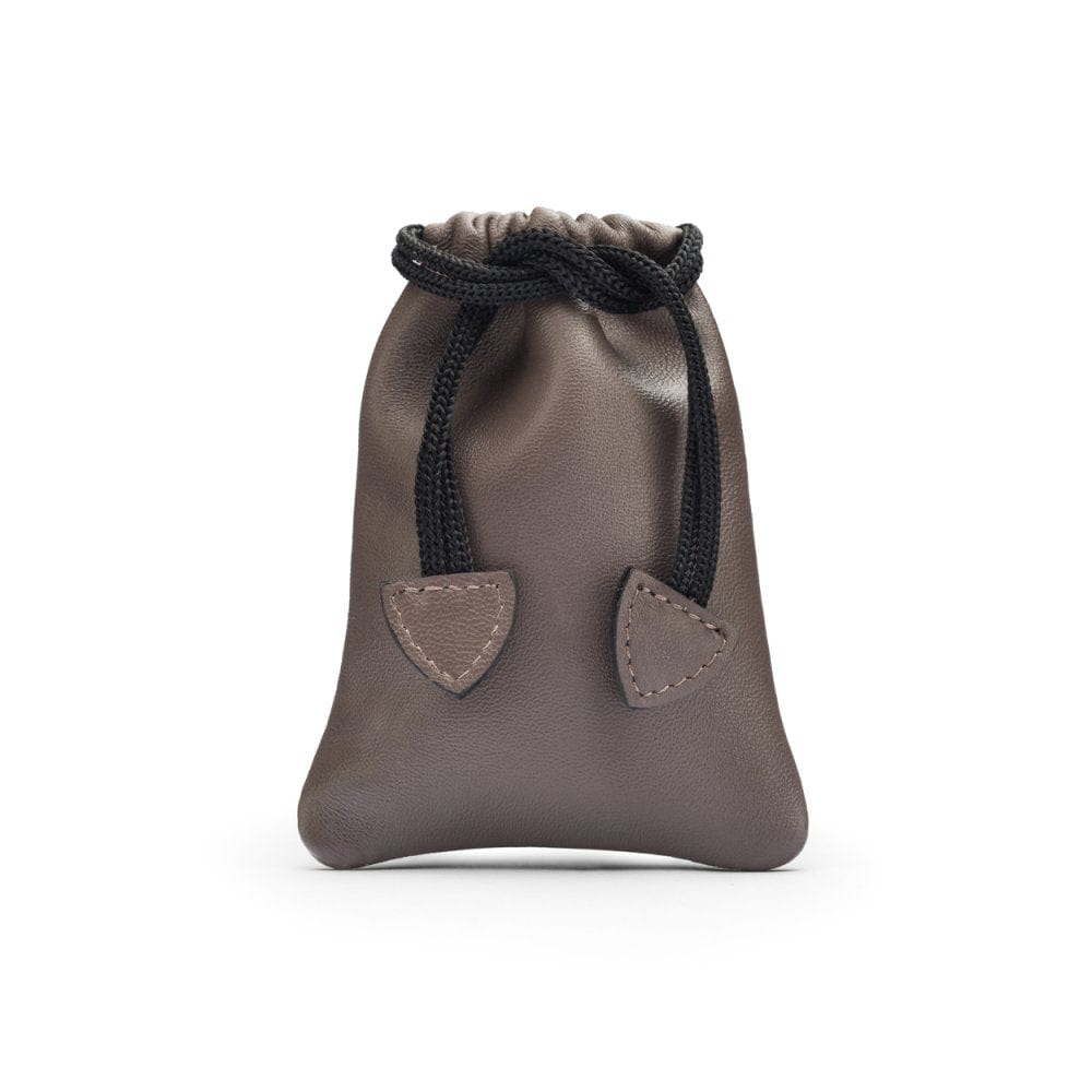 Taupe Leather Drawstring Coin Pouch