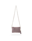 Leather woven cross body bag, taupe, with long strap