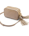 Woven leather camera bag, taupe, side