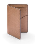 RFID bifold credit card holder, taupe saffiano, front view