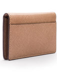 RFID bifold credit card holder, taupe saffiano, back view