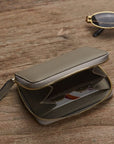 Small leather zip around coin purse, taupe, lifestyle