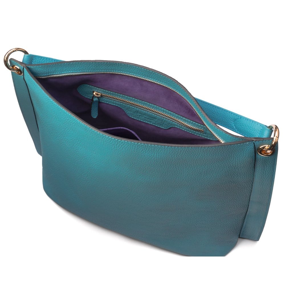 Carol Ann slouchy leather shoulder bag, turquoise, inside