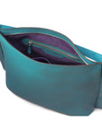 Carol Ann slouchy leather shoulder bag, turquoise, inside