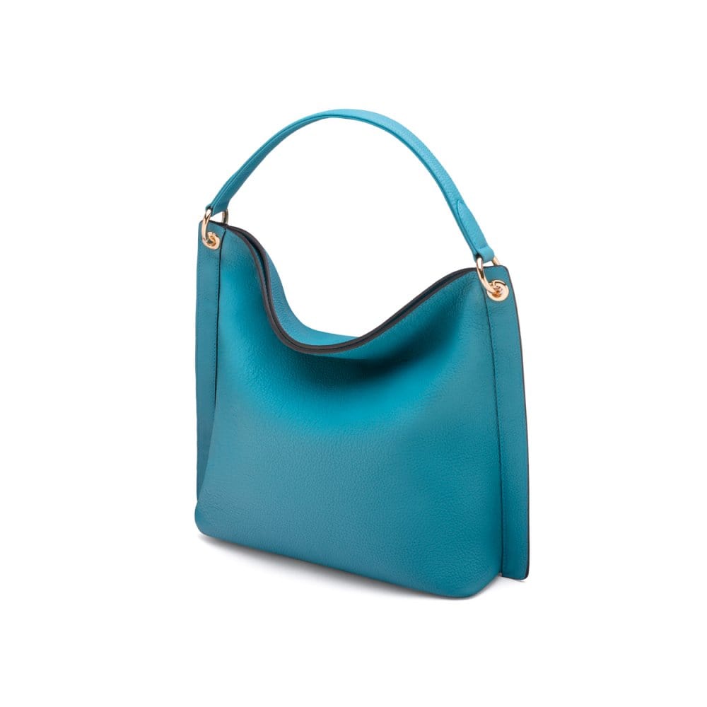 Carol Ann slouchy leather shoulder bag, turquoise, side