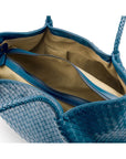 Woven leather large tote, turquoise, inside view