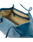 Woven leather large tote, turquoise, inside view