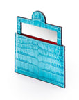 Compact leather mirror, turquoise croc, side