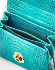 Bamboo handle bag, turquoise croc, inside view