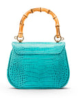 Bamboo handle bag, turquoise croc, back view