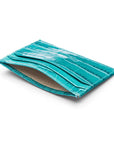 Leather credit card holder, turquoise croc. inside