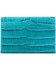 Leather credit card holder, turquoise croc, back