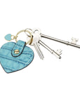 Leather heart shaped key ring, turquoise croc