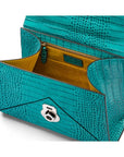 Leather top handle bag, Burnett bag, turquoise croc, inside