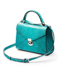 Leather top handle bag, Burnett bag, turquoise croc, shoulder strap