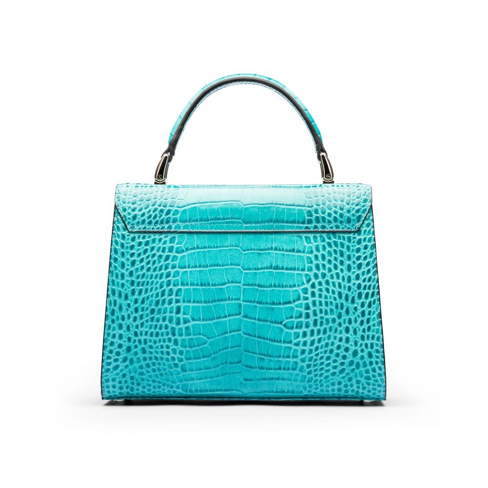 Leather top handle bag, Burnett bag, turquoise croc, back