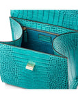 Leather signature Morgan bag, turquoise croc, inside view