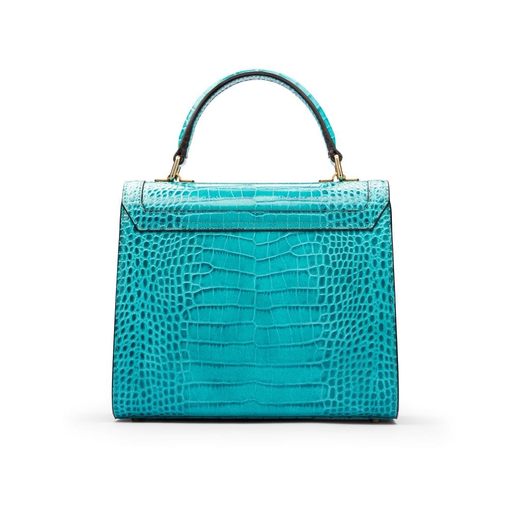Leather signature Morgan bag, turquoise croc, back view