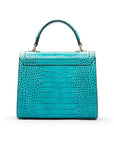 Leather signature Morgan bag, turquoise croc, back view