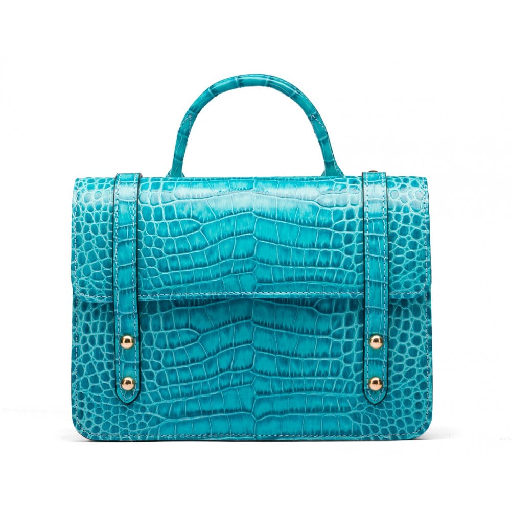 Mini top handle Harmony music bag, turquoise croc, front view