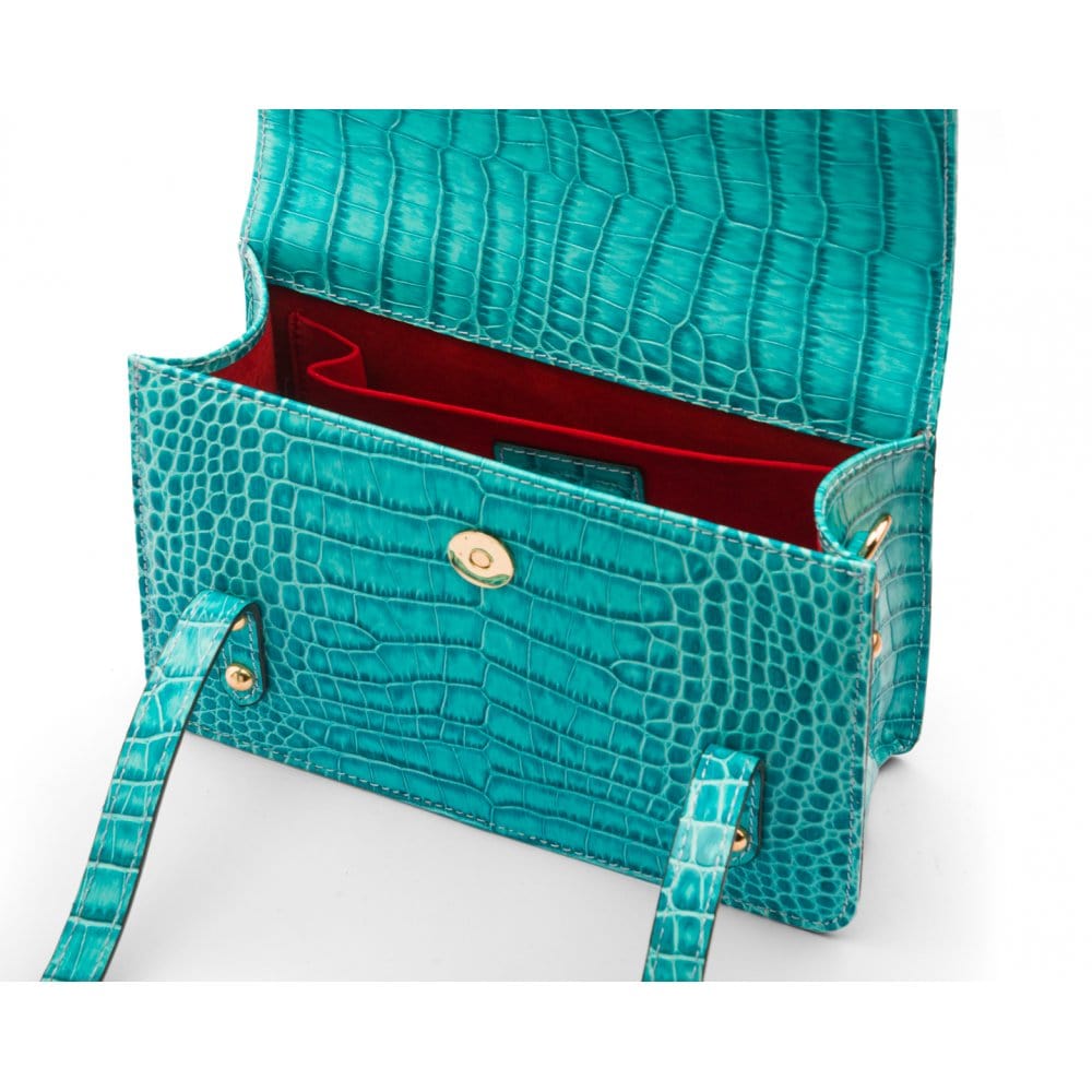 Mini top handle Harmony music bag, turquoise croc, inside view