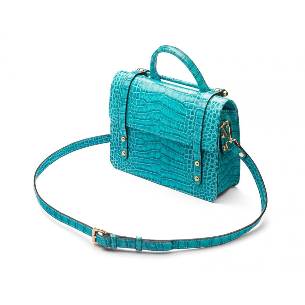 Mini top handle Harmony music bag, turquoise croc, side view